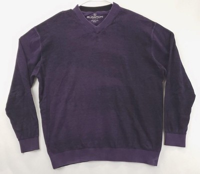 Bugatchi Uomo Sweater Mens Medium Purple Knit Cotton V-Neck Long Sleeve Pullover