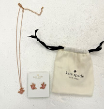 KATE SPADE Swamped Pave Pink Frog Pendant Necklace & Earrings, Rose Gold Plated