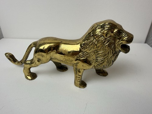 Vintage Solid Brass Lion MCM Figurine Decorative Sculpture 8” Long | eBay