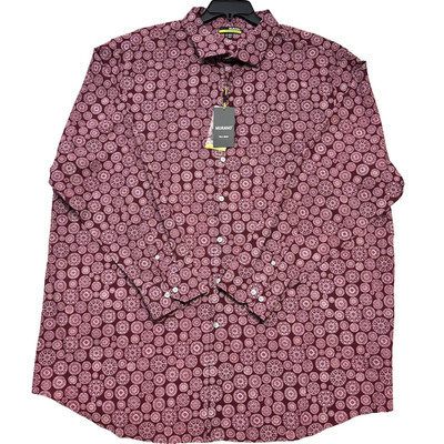Murano Men Shirt 4XT Burgundy Medallion Print Long Sleeve Performance Casual NWT