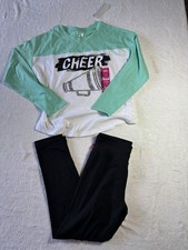 Justice Girls 2pc Set White And Teal Green Top And Black Leggings Size S 7/8 NWT