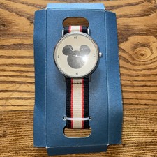 Disney Licensed Wrist Watch Mickey Mouse Black Silhouette Red Blue Striped Band