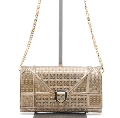 Dior Diorama Chain Wallet Metallic Leather Shoulder Crossbody Bag