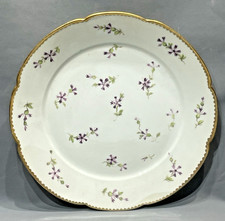 Limoges Comte d'Artois Assiette Porcelaine 18ème Branches Barbeaux Violine 5/6