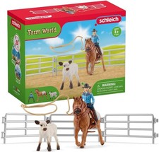 Schleich - 9Pc Cowgirl Roping Fun Playset Rider Calf And - Toy