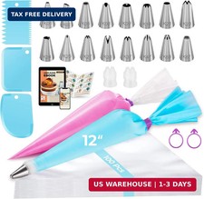 124Pcs Icing Piping Bags and Tips Set, Cake Decorating Kit with 100 Anti