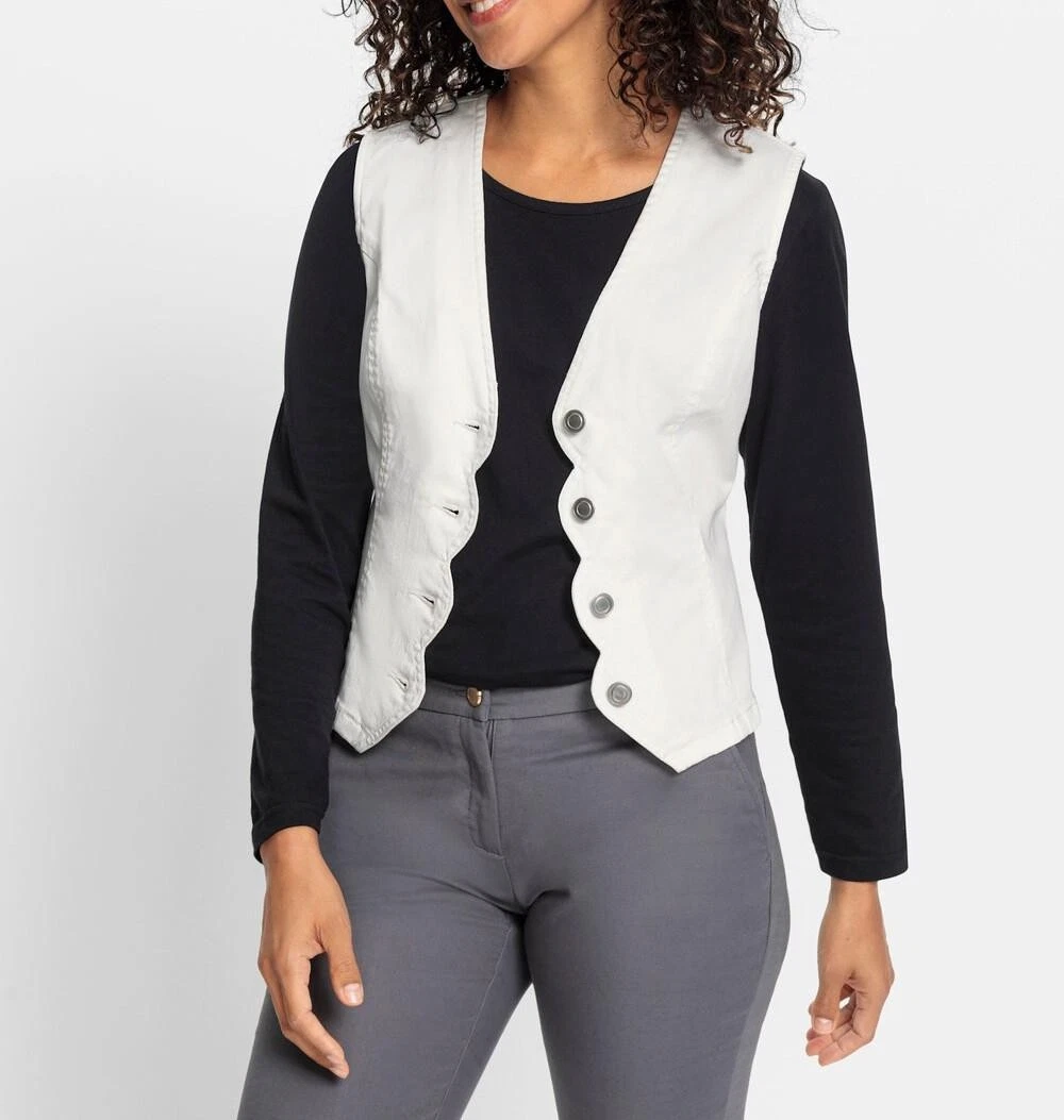 Damen Jeansweste Ärmellos V-Ausschnitt ecru Gr. 44 NEU