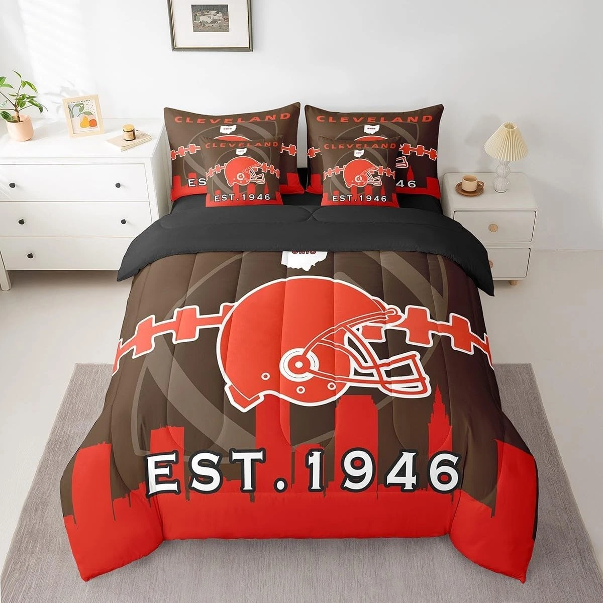 Cleveland Browns Queen Comforter Bedding Set, Football set