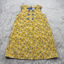 Mini Boden Girl's 7 8 Y Floral Bird Print Corduroy A-Line Dress Pinafore Yellow