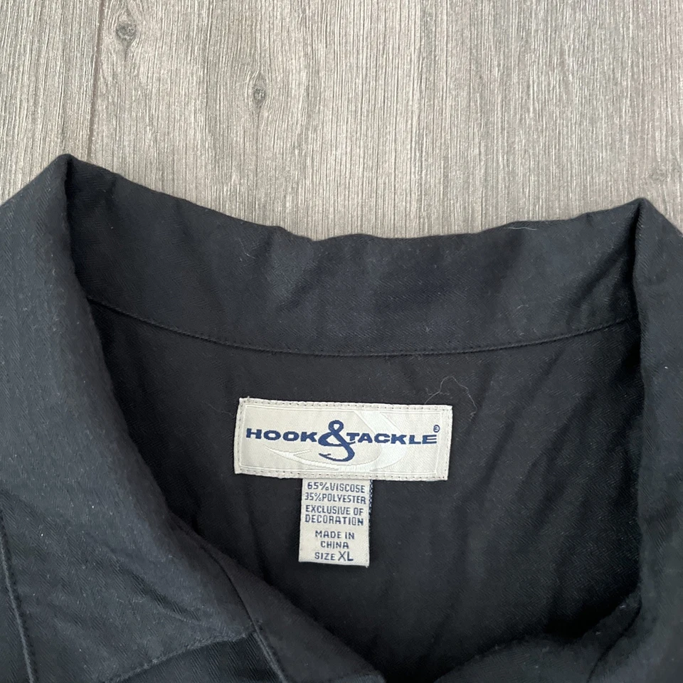 Hook & Tackle Mens XL Button Up Short Sleeve Black Embroidered - Image 4 of 4