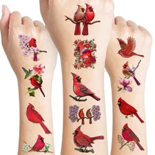 96 PCS Red Cardinals Birds Temporary Tattoos Stickers Body Art for Kids Adults