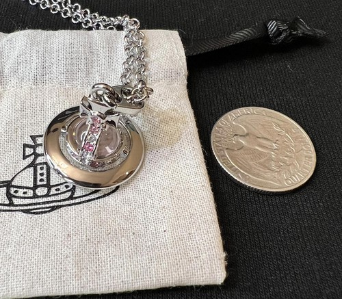 Collana Vivienne Westwood Nana piccola sfera tono argento con cristallo rosa #279 - Foto 3 di 6