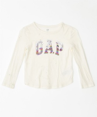 GAP Mädchen Grafik Top Langarm 4-5 Jahre XS Off White Baumwolle HD04