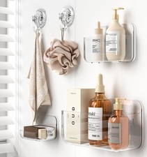 Shower Shelves, 5 Pack Adhesive Clear Acrylic Bathroom Shower Organizer Caddy...