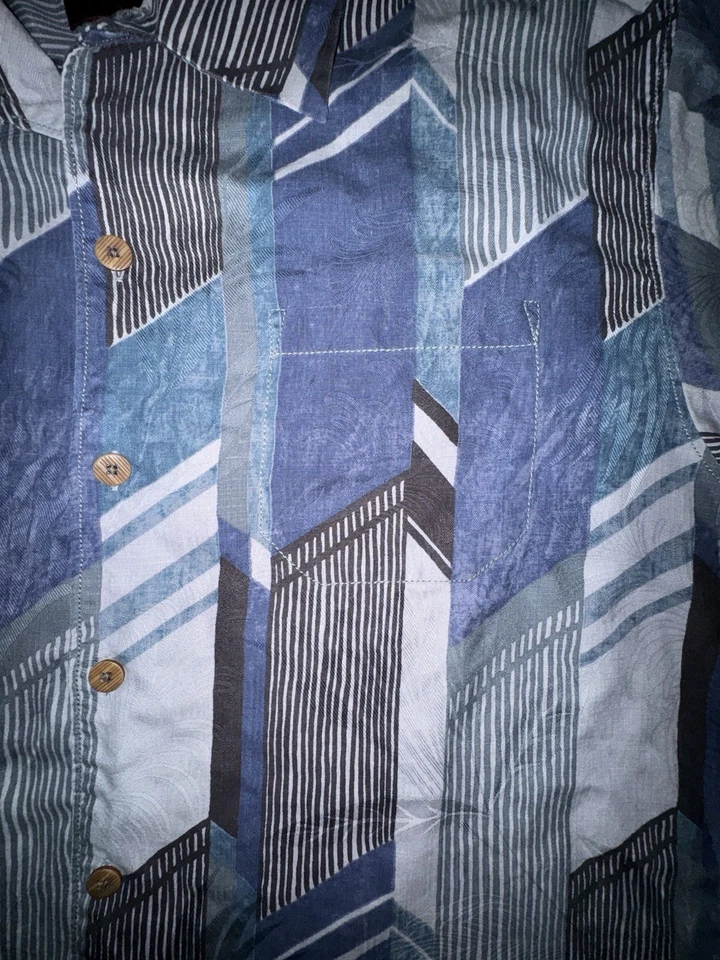 Camisa Tommy Bahama Abotonada Hombre Grande 100% Seda Abstracta Geométrica Azul Negra Foto 2 de 4
