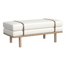 HomePop 18" Transitional Fabric & Wood Upholstered Bench Base in Cream