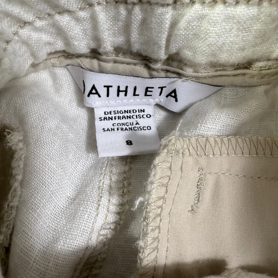 Pantalones de chándal para mujer Athleta gris claro mezcla de lino talla 8 bolsillos con cremallera Foto 4 de 4