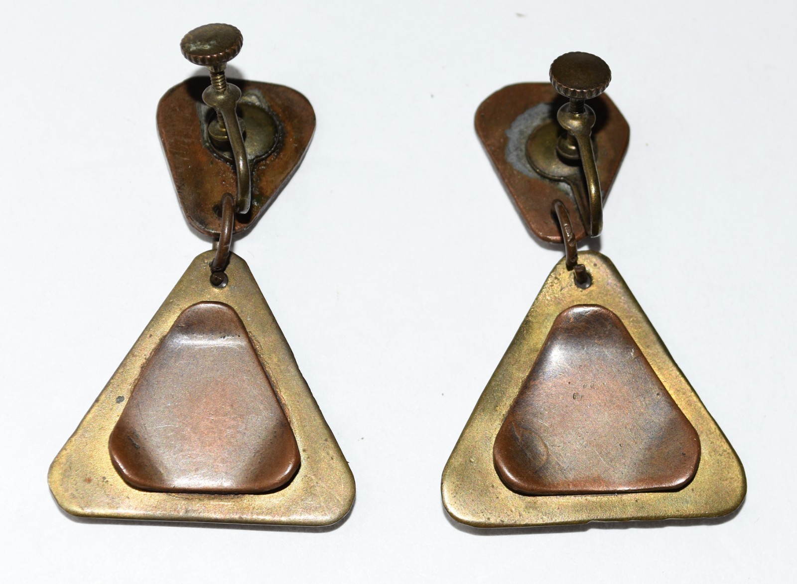 Vintage Triangular Dangling Copper 2" Screwback D… - image 4