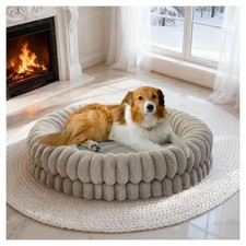 BALANCE 36in Donut Dog Bed Large Washable Orthopedic Calming AntiSlip Oatmeal