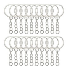 50 Pcs Split Keychain Ring with Chain Connector and Open Jump Rings, Silver Tone