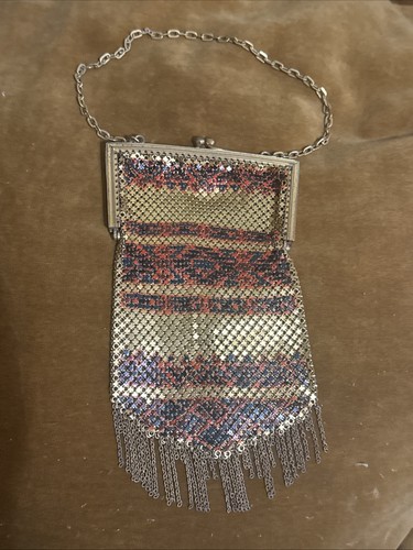 Art Deco 1920s Enameled Mesh Purse Handbag MANDALIAN MFG Co Gold Red & Black