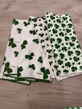 Set Of 6 St. Patricks Day Shamrock Kitchen Towels and Dishcloths Green White
