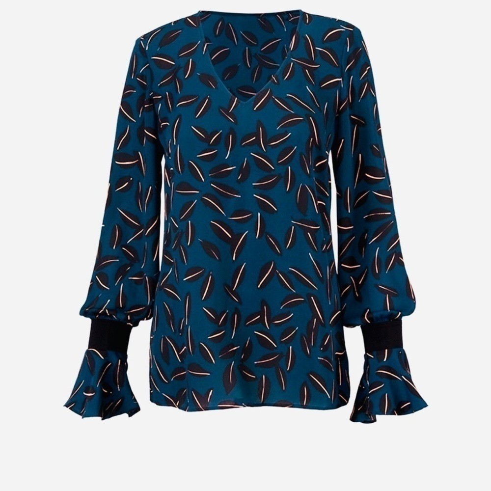 CAbi Floating Shadow Leaf Flared Cuffs Blouse 3763 - image 12