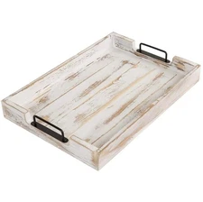 Mallet Brand Country Rustic Torched Wood Nesting Breakfast Serving Trays with...