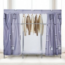 Double Canvas Fabric Wardrobe Rail Clothes Storage Cupboard Student Flat Closet