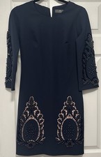 LUMO Italy Women’s Navy Blue Dress – Elegant Embellished Cutout Design – Size 36