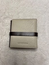 Levenger Slim Pebbled Leather Card Case Wallet   Two-Tone Cream  Brown