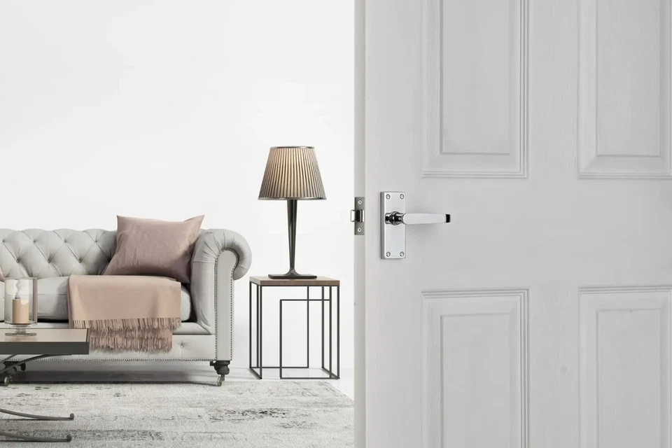 Victorian Straight Lever Door Handle Pack Polished Chrome Handles Hinges Latch - Image 4 of 4