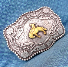 Rodeo Cowboy Bronc Rider Belt Buckle Larger Ornate Western Floral Scroll .GMP883