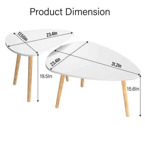 Coffee Table White Nesting Table Set of 2 End Table for Living Room,Triangle ... - Picture 3 of 9