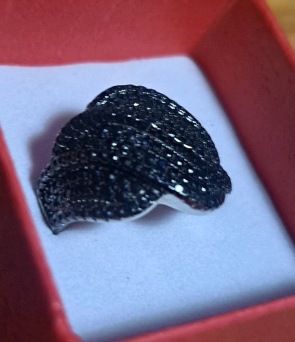 Genuine Sparkly Black Spinel Cluster 925 Sterling Silver Ring Size 4 Pinky Ring - Picture 8 of 17