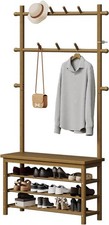 6-in-1 Bamboo Hall Tree with Bench, Shoe & Coat Rack for Entryway Mudroom