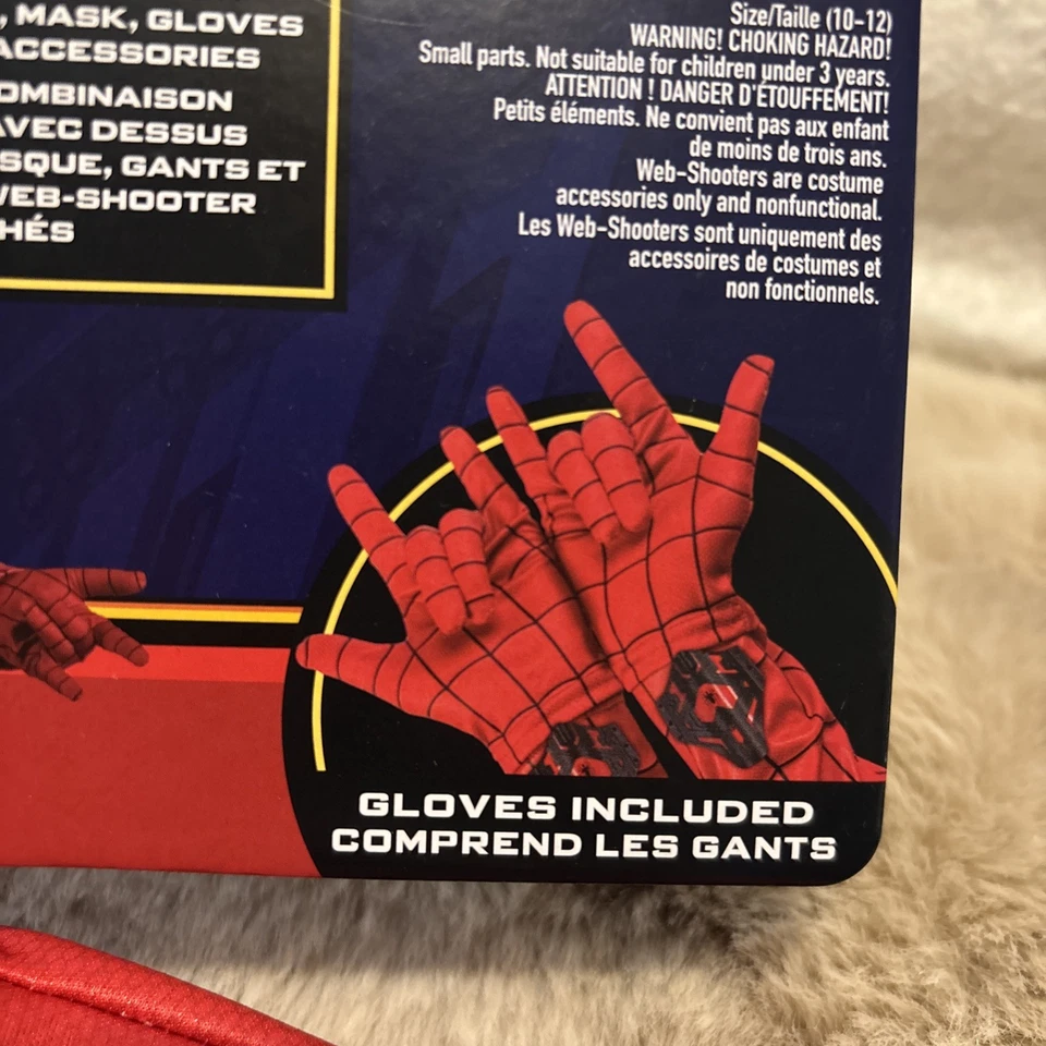 蜘蛛侠万圣节服装儿童大号10-12衬垫紧身衣手套蜘蛛侠 — 第 2/4 张图片