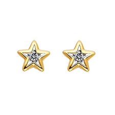 Genuine 14k Yellow Gold Cubic Zirconia 7mm Star Screwback Safety Earring Studs