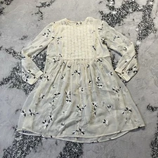 Anthropologie Feather Bone Dress Sz 8 Ivory Feuille Floral Embroidered Sheer