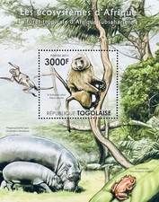 TOGO AFRICA'S ECOSYSTEMS STAMP SHEET SS 2011 MNH BABOON HIPPO FROG WILD ANIMALS