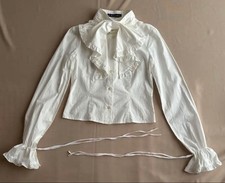 Preview of Moi-meme-Moitie Flare Tie Blouse White Free Size Vintage