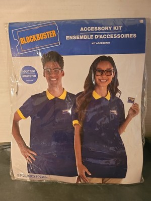 BLOCKBUSTER EMPLOYEE Costume Vintage POLO SHIRT SIZE Adult S & BLOCKBUSTER CARD