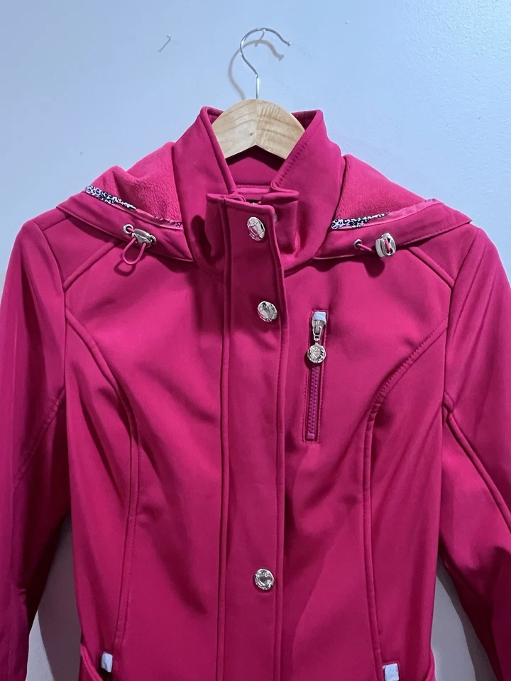 Betsey Johnson M Soft Shell Hooded Jacket Lightweight Fleece Lining Bright Pink - Image 3 of 4