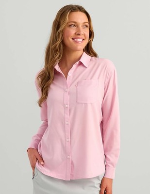 NWT-HUK-Women Tide Point Oversized Button Down Shirt-Oleander-Size: Large