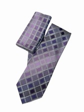 100 Silk men  s tie diamond lavender ,Tie with handkerchief  57inch