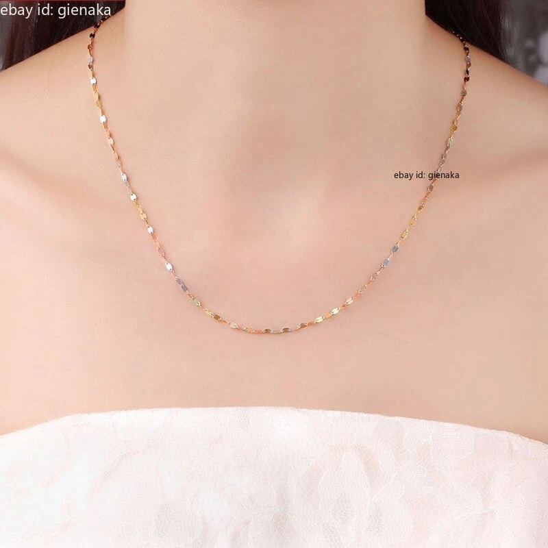 Collar de eslabones de cadena de labio beso Au750 puro oro amarillo sólido de 18 quilates para mujer de 17,7 pulgadas Foto 4 de 4