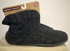 NWT MUK LUKS Women  s Slipper Boots XL 11-12 Black Marl Foam Knit Bootie
