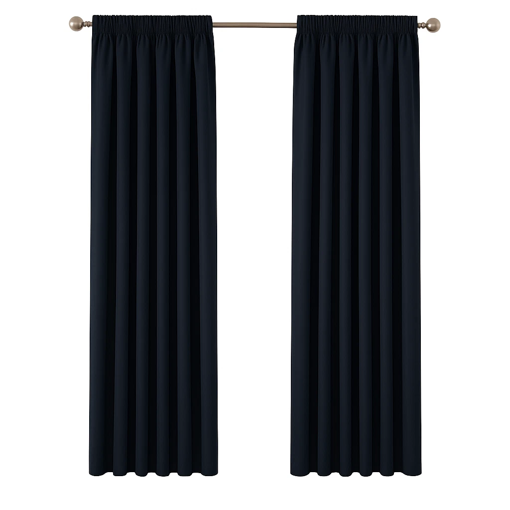 Black Pencil Pleat Tape Top Thermal BLACKOUT LINED Curtains with Tie Backs