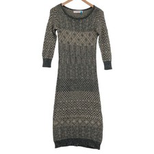 Sparrow Women Gray & Beige Knit Acrylic Long Raglan Sleeve Sweater Dress Size S