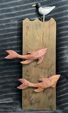 Susan R Evans Handcrafted Wooden Wall Sculpture.Fish/Bird Folk Art Style Signed